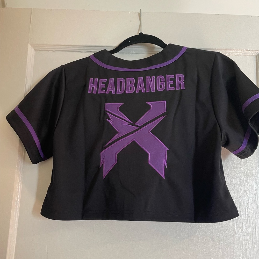 Excision Headbanger Purple and Black Ladies Cropped Jersey